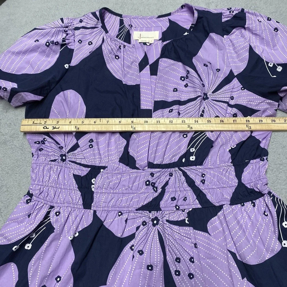 Anthropologie Navy and Lavender Floral Tiered Dress - Picture 5 of 8